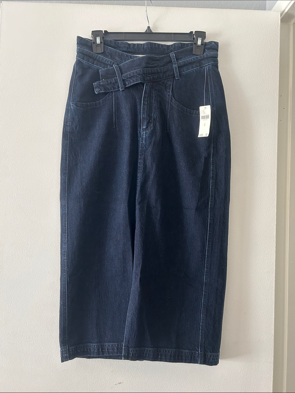 Pilcro Dark Blue Denim Midi Skirt with Waist Tie